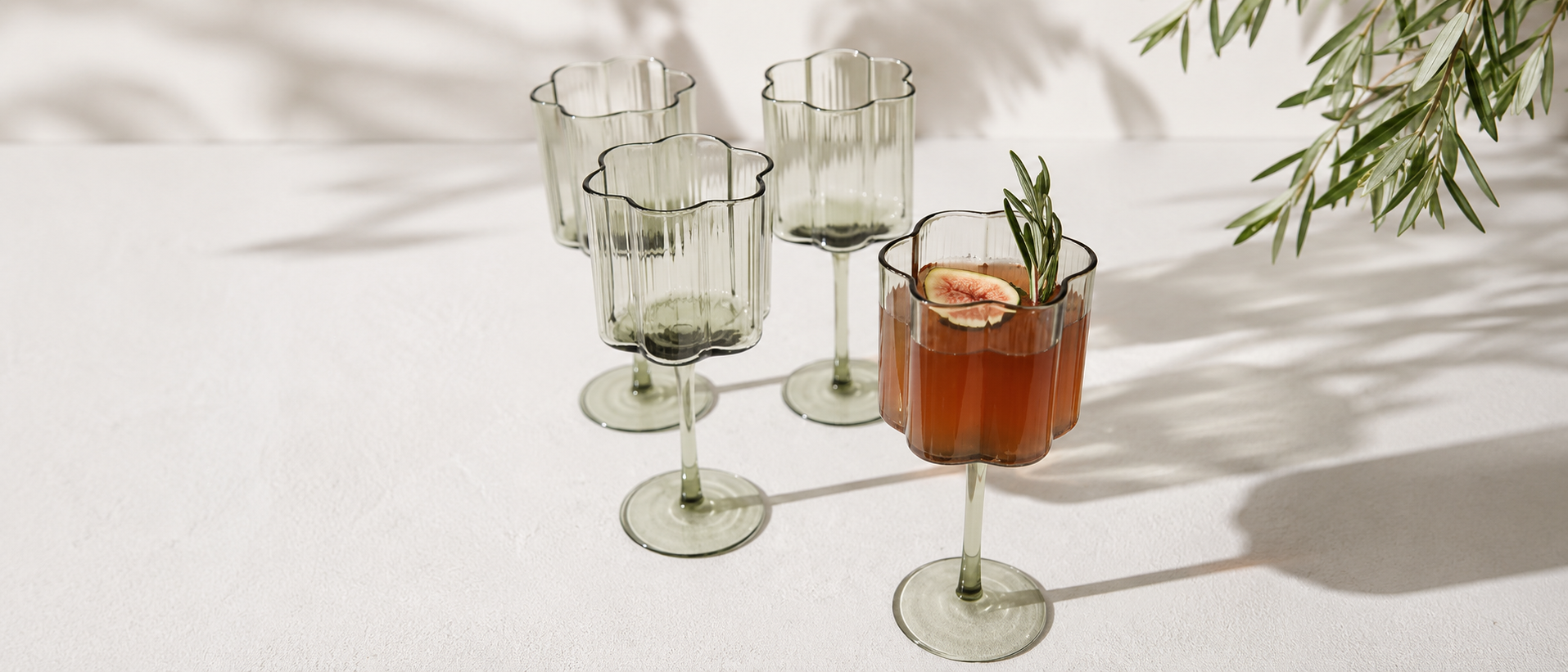 Glassware arranged for drinks and everyday gatherings
