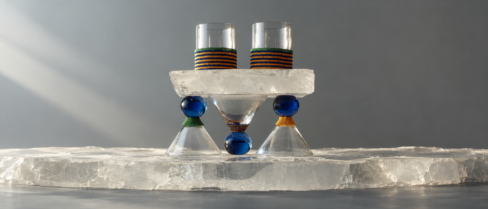 Glassware styled for cocktails, wine, and everyday drinks