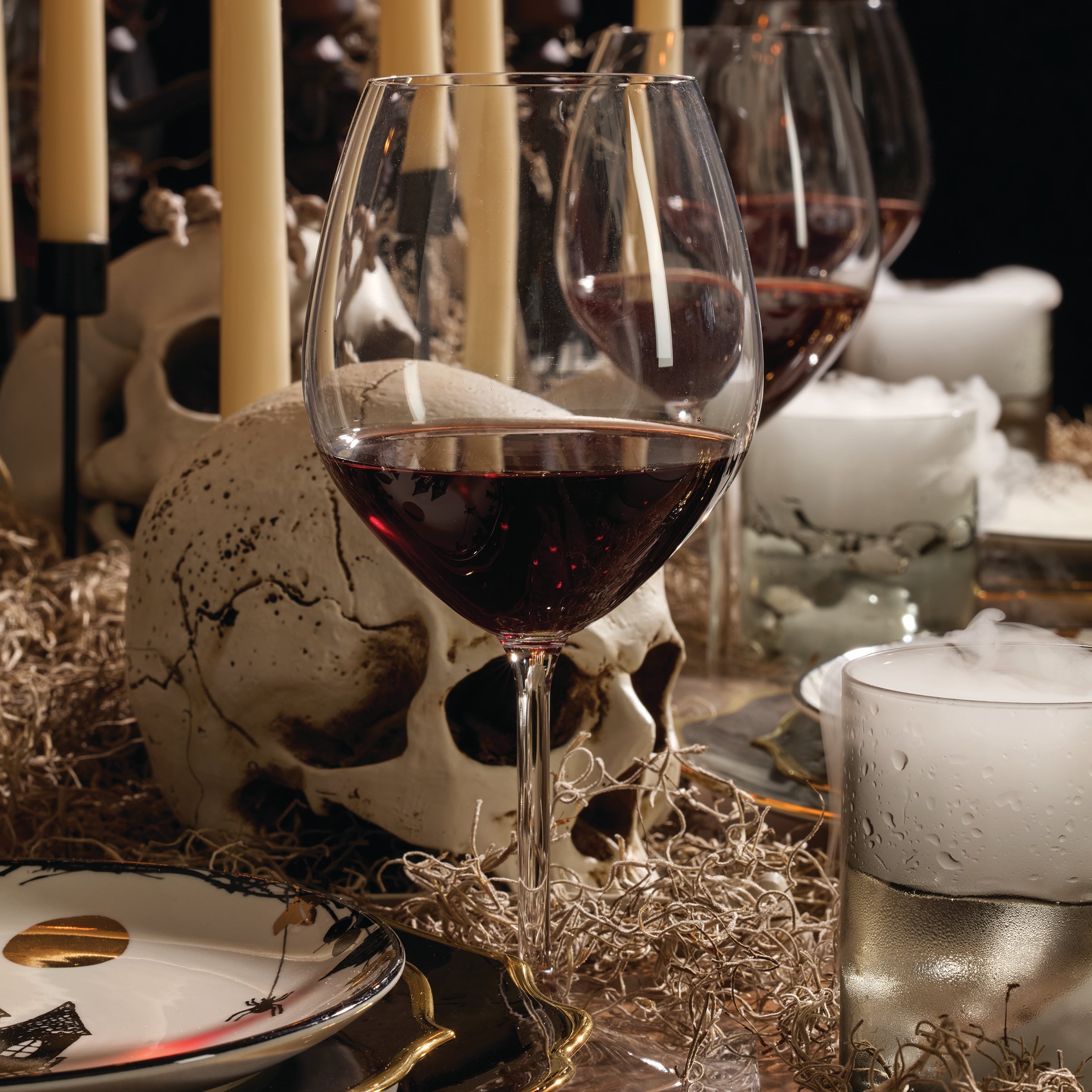 Wine glassware arranged for serving