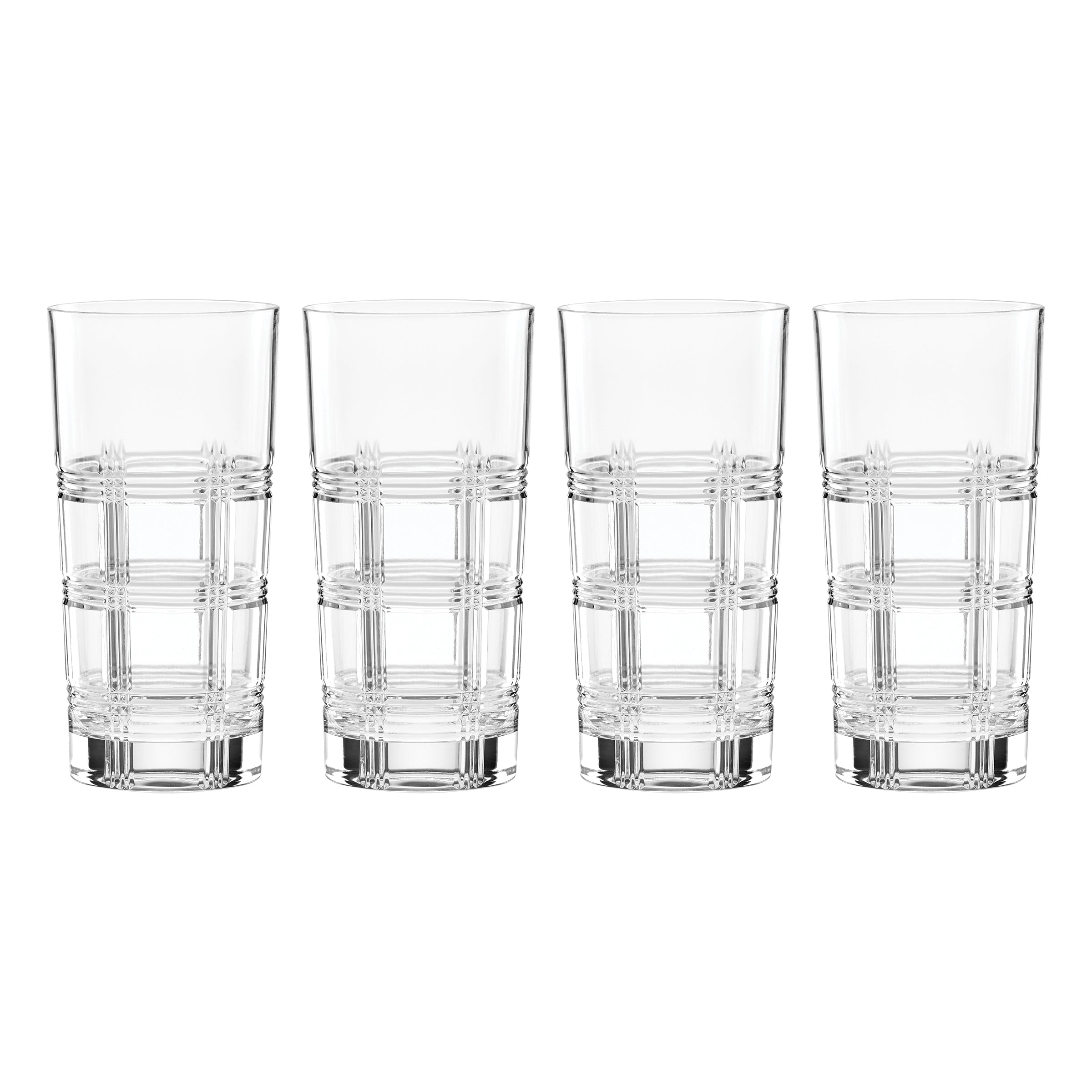 Plaid-Cut European Crystal Highball Glasses, Set of 4