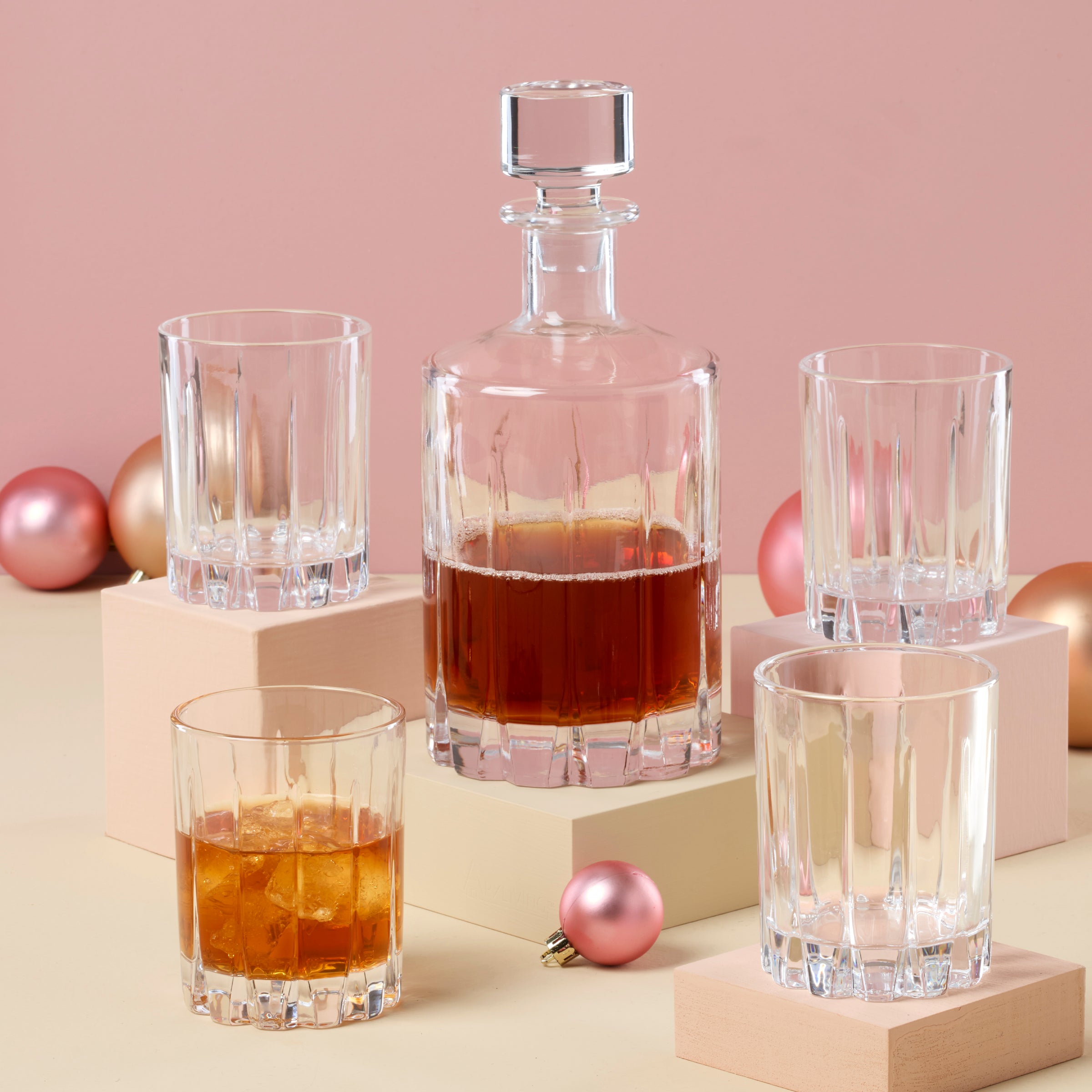 Vertical Cut Whiskey Decanter & Glass Set, 5-Piece - Image 3