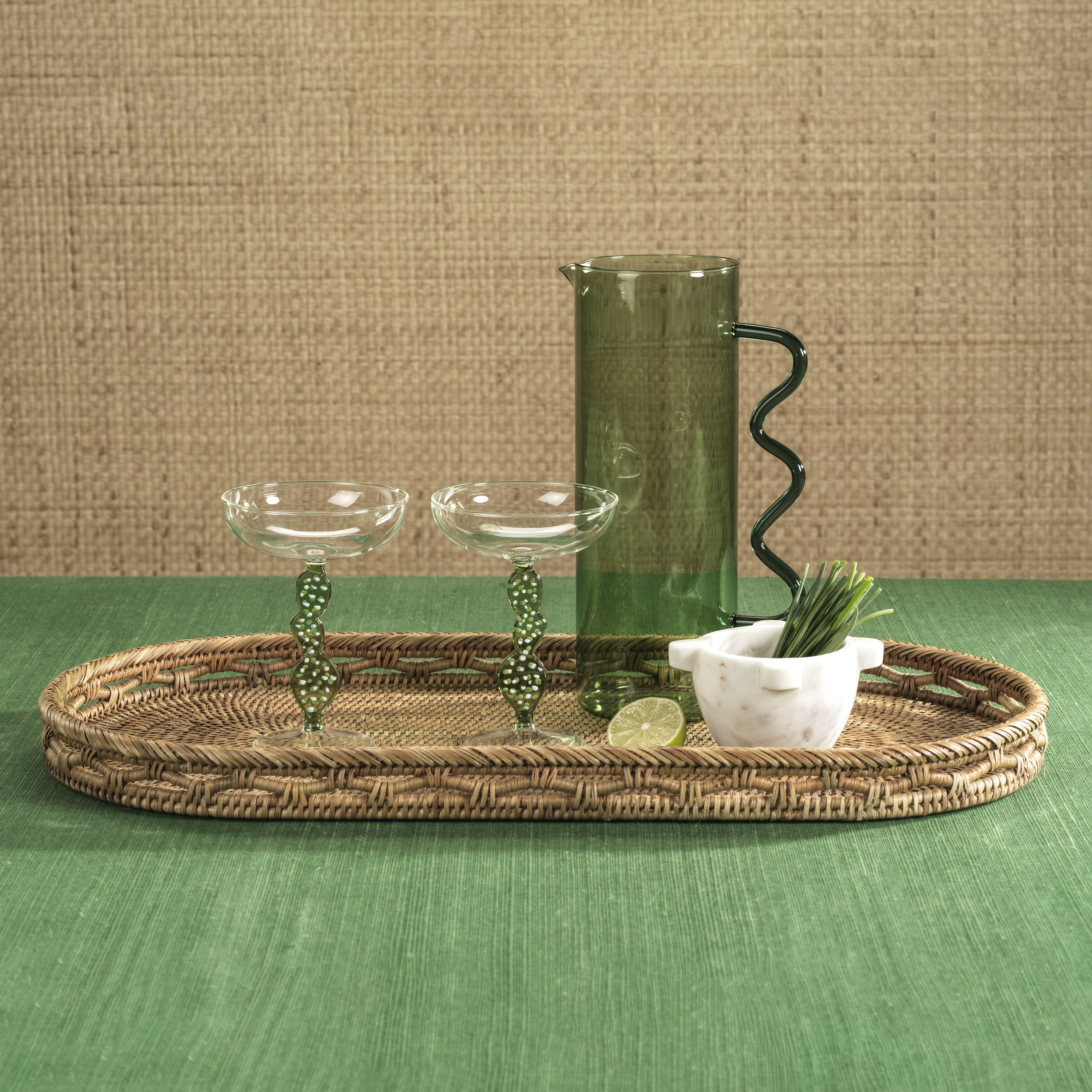 Glassware styled for cocktails and shared drinks