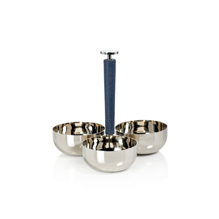 Nickel and Leather 3-Bowl Condiment Set - Image 2