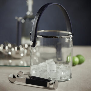 Glass Ice Bucket with Nickel and Leather Handle