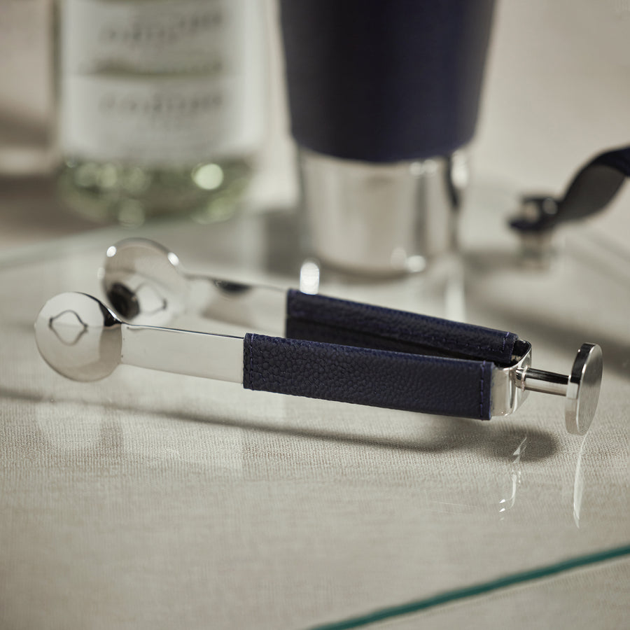 Nickel Ice Tongs with Leather Accent