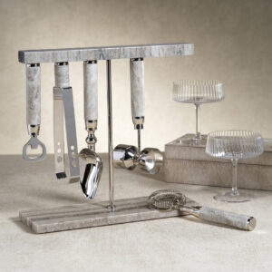 Gray Marble 5-Piece Bar Tool Set
