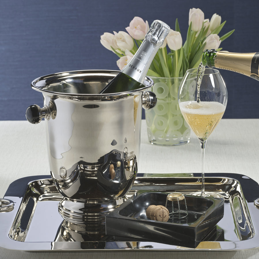 Polished Nickel Champagne Bucket with Black Marble Handles - Image 4