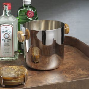 Nickel Ice Bucket with Amber Marble Handles