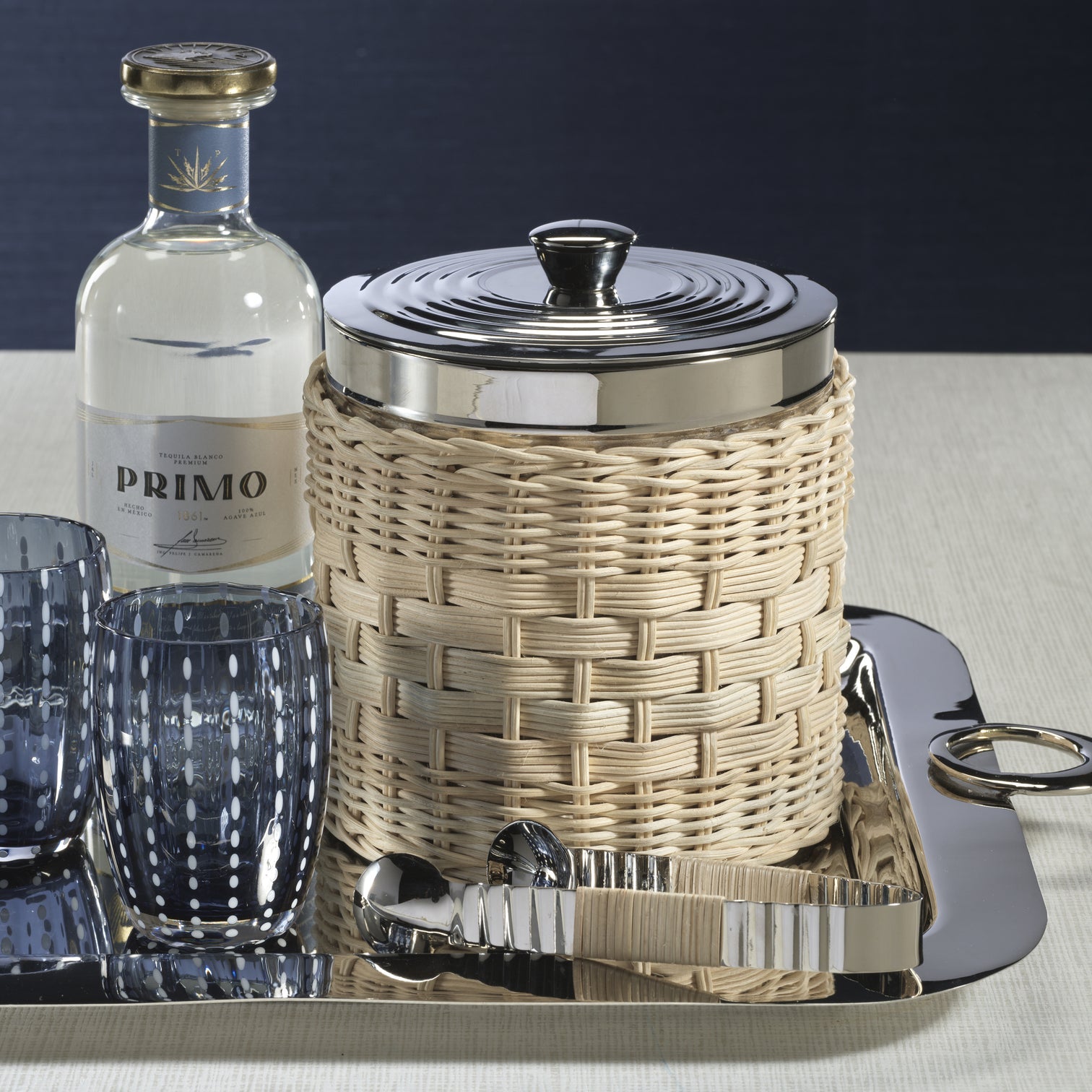 Rattan Wrapped Ice Bucket with Lid