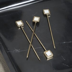 Gold Cocktail Picks with Mother of Pearl Accent Set of 4