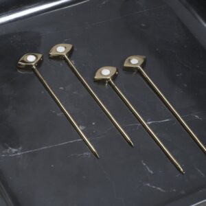 Gold Cocktail Picks with Mother of Pearl Accents Set of 4