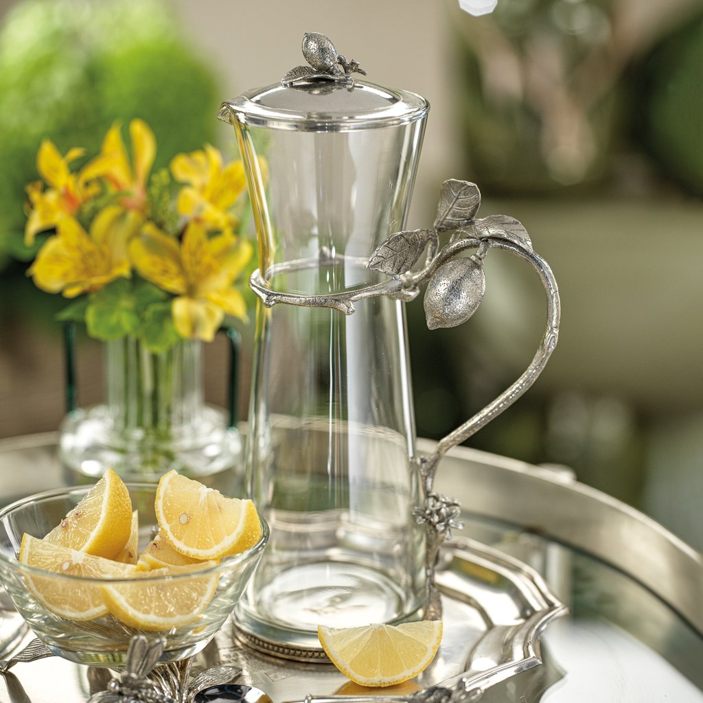 Lemon Accent Glass Pitcher with Lid - Image 3