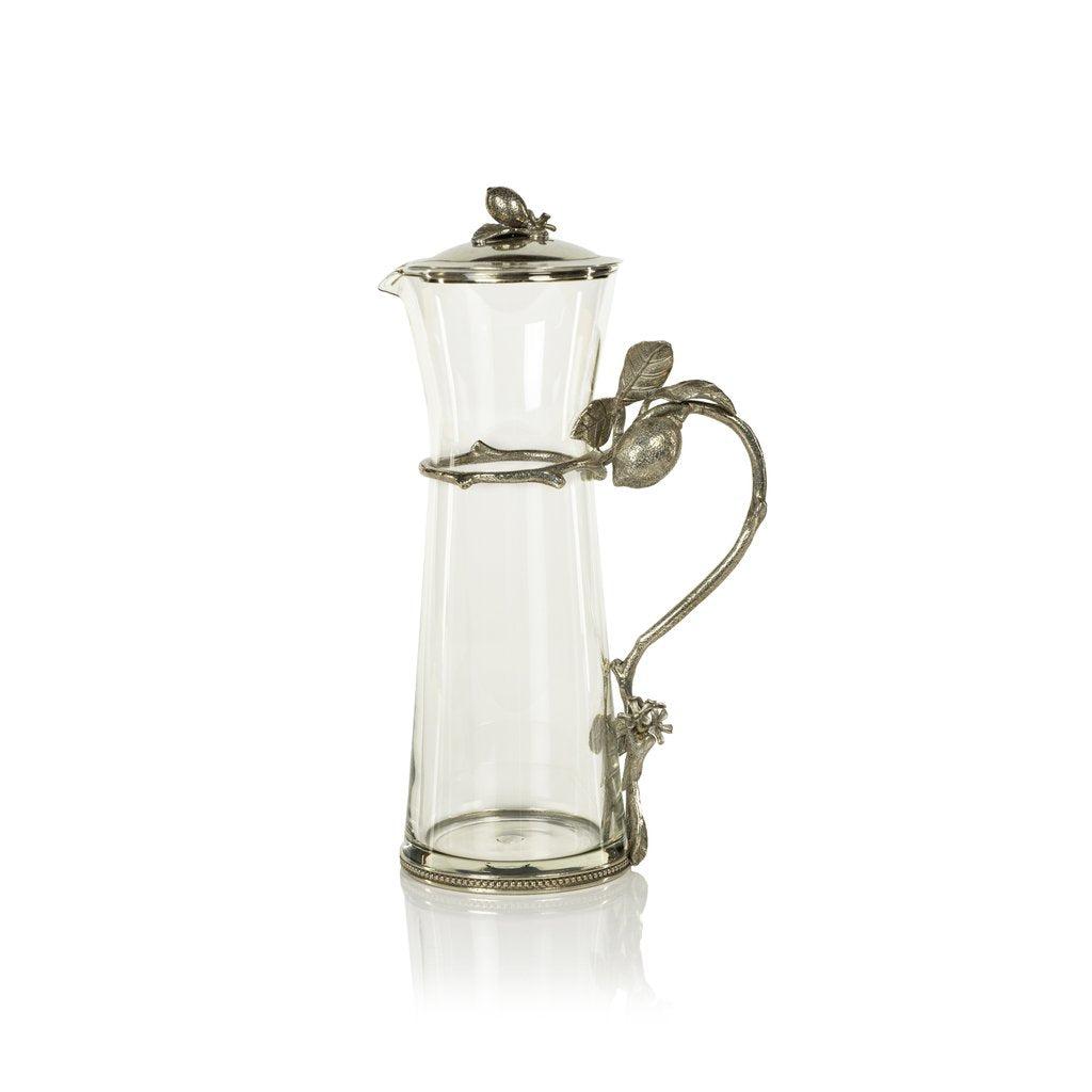 Lemon Accent Glass Pitcher with Lid