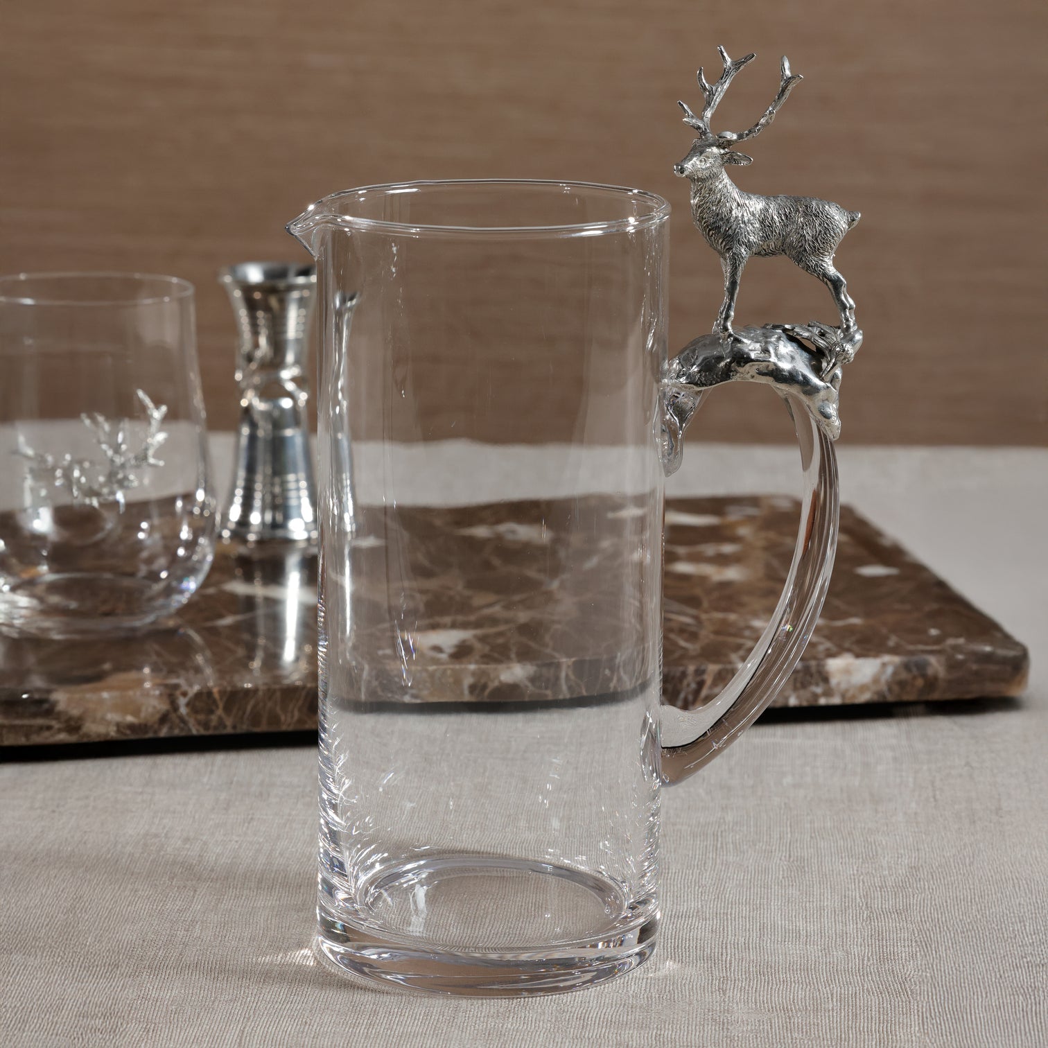 Pewter Stag Handle Glass Pitcher - Image 2