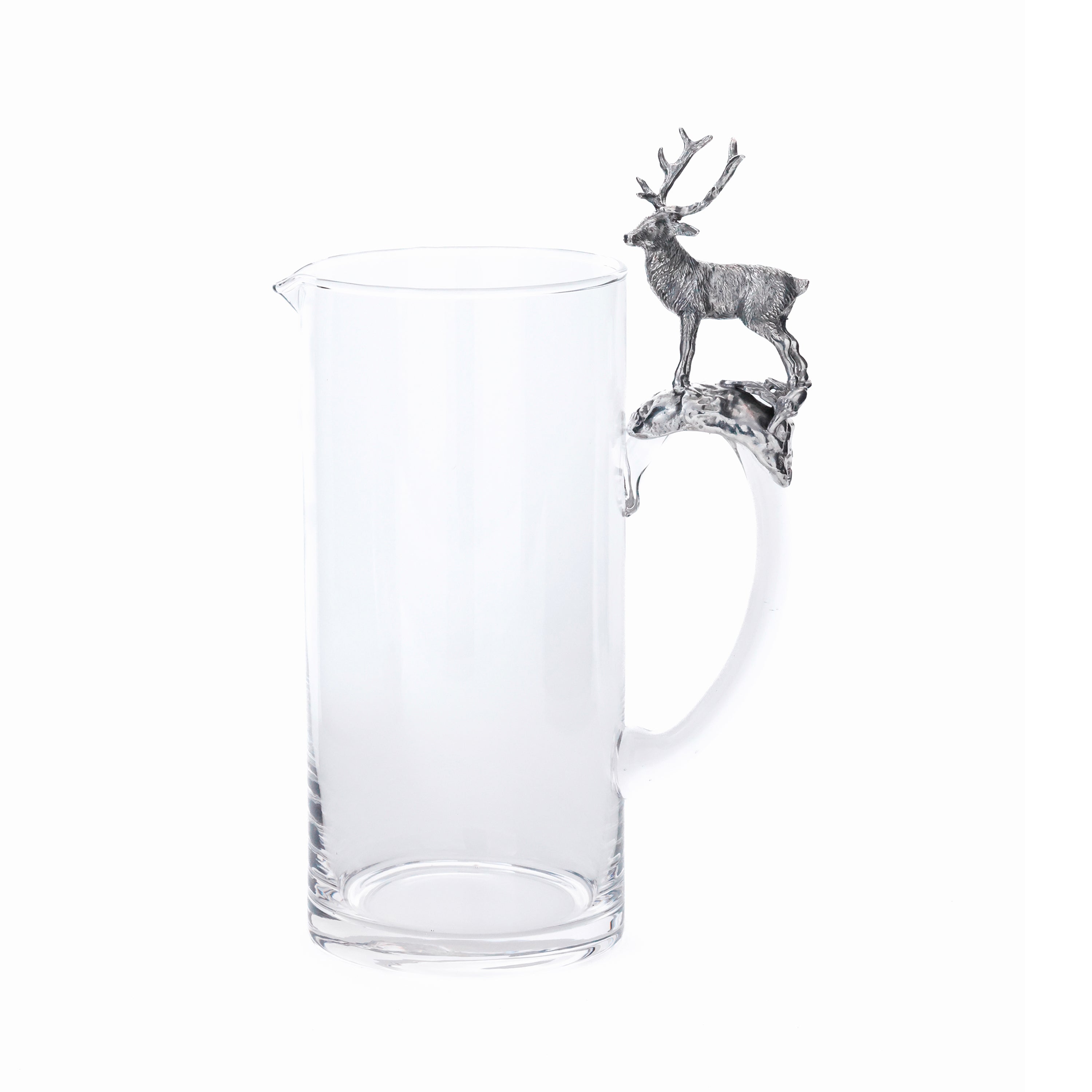 Pewter Stag Handle Glass Pitcher